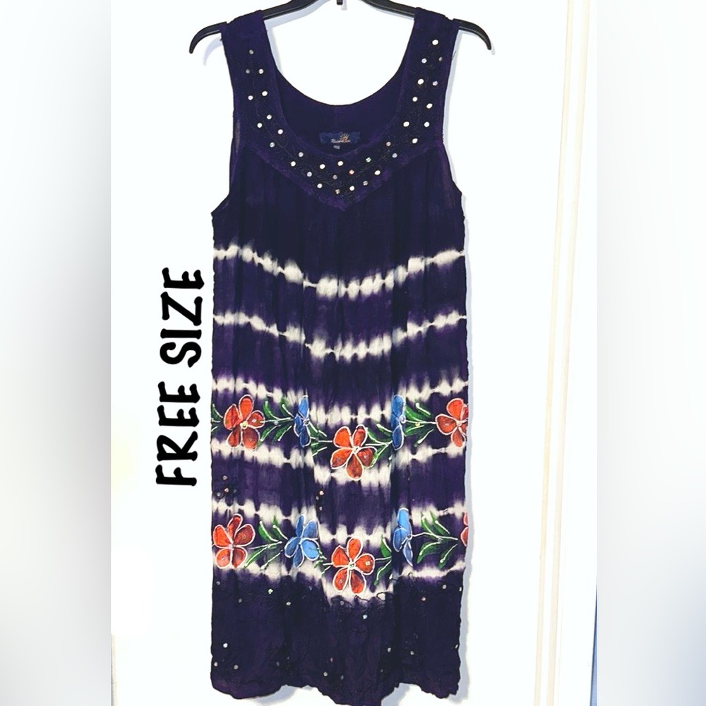 Free size Purple Tie Dye Summer Beach Dress NWOT BY Riviera